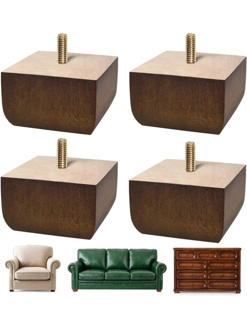 Sofa Legs Square Bed Feet 2 inch Wood Replacement Leg for Furniture Set of 4